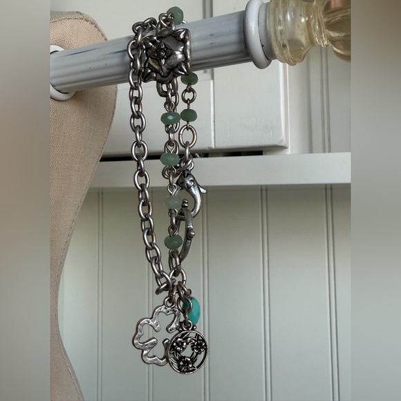 Lucky Brand Silver Four Leaf Clover & Turquoise Beaded Charm Bracelet - Picture 3 of 7